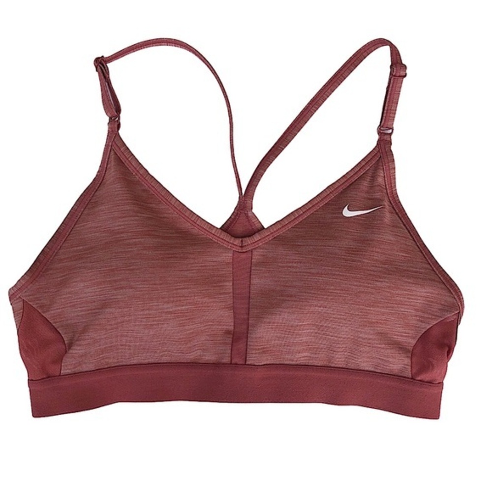 Nike Training Indy Light Support V-Neck Removable Pads Dark Pink Sports Bra M